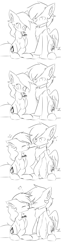 Size: 1704x7016 | Tagged: safe, artist:heddopen, derpibooru import, oc, oc only, oc:diamond frost, oc:noot, earth pony, pegasus, pony, comic, dianoot, ear fluff, female, food, grayscale, male, monochrome, oc x oc, pocky, shipping, short comic, straight, wings