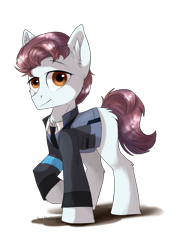 Size: 1240x1753 | Tagged: safe, artist:kaliner123, derpibooru import, earth pony, pony, butt fluff, clothes, connor, crossover, detroit: become human, ear fluff, jacket, looking at you, male, ponified, raised hoof, rk800, simple background, solo, stallion, transparent background, video game