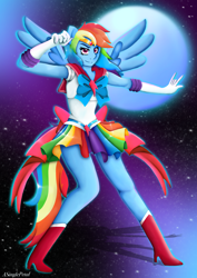 Size: 2480x3508 | Tagged: safe, artist:asinglepetal, derpibooru import, rainbow dash, anthro, boots, clothes, crossover, evening gloves, female, gloves, long gloves, rainbow dash always dresses in style, sailor moon, sailor scout, sailor uniform, shoes, solo