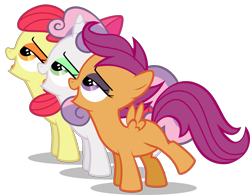 Size: 3466x2698 | Tagged: safe, artist:drewdini, derpibooru import, edit, apple bloom, scootaloo, sweetie belle, bedroom eyes, cutie mark crusaders, eyeshadow, high res, makeup, simple background, transparent background, vector