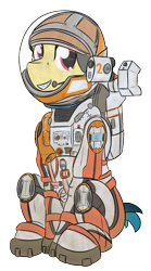 Size: 620x1112 | Tagged: safe, artist:kamithepony, derpibooru import, oc, oc only, oc:apogee, ares 3, astronaut, mark watney, simple background, solo, spacesuit, the martian, transparent background