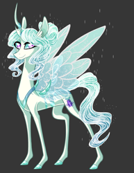 Size: 1314x1700 | Tagged: safe, artist:australian-senior, oc, oc only, oc:princess iridescence, changeling, changepony, hybrid, pony, changeling oc, colored hooves, gray background, magical lesbian spawn, next generation, offspring, pandoraverse, parent:princess celestia, parent:queen chrysalis, parents:chryslestia, pink eyes, simple background, solo