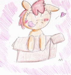 Size: 1278x1359 | Tagged: safe, artist:ptitemouette, derpibooru import, oc, oc only, oc:tutu, pony, box, next generation, offspring, parent:apple bloom, parent:tender taps, parents:tenderbloom, pony in a box, solo