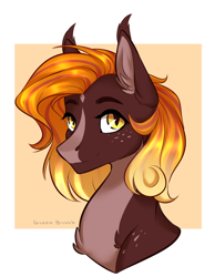 Size: 1056x1363 | Tagged: safe, artist:green brush, derpibooru import, oc, oc:fire glow, bat pony, female, freckles, looking at you, solo