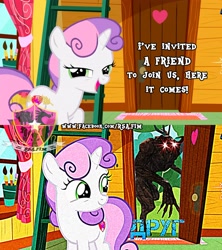 Size: 3169x3563 | Tagged: safe, artist:rsa.fim, derpibooru import, edit, edited screencap, screencap, sweetie belle, pony, unicorn, forever filly, apyr, clubhouse, crusaders clubhouse, cutie mark, cyrillic, dank memes, deathclaw, deep fried meme, dialogue, female, filly, glowing eyes, glowing eyes meme, lens flare, meme, not salmon, pun, russian, shitposting, the cmc's cutie marks, wat, друг