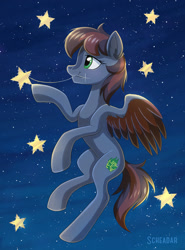 Size: 900x1216 | Tagged: safe, artist:scheadar, derpibooru import, oc, oc only, pegasus, pony, female, night, solo, stars, tangible heavenly object