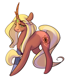 Size: 1697x1857 | Tagged: safe, artist:ask-ravenclaw, derpibooru import, oc, oc only, pony, unicorn, amputee, commission, curved horn, cutie mark, female, horn jewelry, jewelry, lidded eyes, looking at you, mare, prosthetic limb, prosthetics, simple background, solo, transparent background