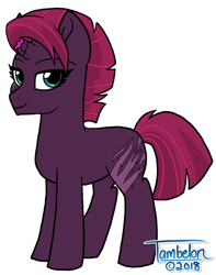 Size: 811x1031 | Tagged: safe, artist:tambelon, derpibooru import, tempest shadow, pony, unicorn, my little pony: the movie, alternate hairstyle, broken horn, eye scar, female, mare, scar, simple background, smiling, solo