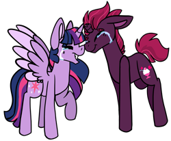 Size: 1407x1159 | Tagged: safe, artist:greyestgray, derpibooru import, fizzlepop berrytwist, tempest shadow, twilight sparkle, twilight sparkle (alicorn), alicorn, female, lesbian, pregnant, shipping, simple background, tempestlight, transparent background