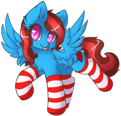 Size: 1930x1842 | Tagged: safe, artist:sapphfyr, oc, oc only, oc:lucid heart, pegasus, pony, clothes, cute, female, mare, simple background, socks, solo, striped socks, tongue out, transparent background