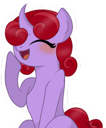 Size: 1024x1238 | Tagged: safe, artist:ipandacakes, derpibooru import, oc, oc only, oc:violet velvet, pony, unicorn, blushing, female, laughing, mare, simple background, solo, transparent background