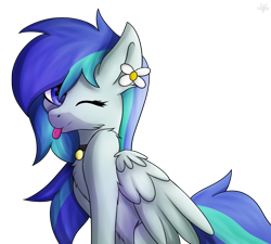 Size: 1198x1080 | Tagged: safe, artist:drarkusss0, derpibooru import, oc, oc only, pegasus, pony, :p, female, flower, flower in hair, one eye closed, simple background, smiling, solo, tongue out, transparent background, wink