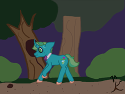 Size: 1280x960 | Tagged: safe, artist:valravnknight, derpibooru import, oc, oc only, oc:star thistle, unicorn, forest, male, night, offscreen character, running, solo, stallion, tree