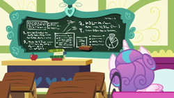 Size: 1920x1080 | Tagged: safe, screencap, princess flurry heart, pony, a flurry of emotions, chalkboard, ponyville schoolhouse, solo
