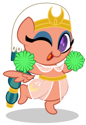 Size: 1822x2639 | Tagged: safe, artist:aleximusprime, derpibooru import, somnambula, pony, bipedal, cheerleader, chibi, clothes, female, floating wings, mare, one eye closed, pom pom, see-through, simple background, smiling, solo, transparent background, wink