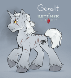 Size: 1175x1280 | Tagged: safe, artist:hioshiru, derpibooru import, pony, unicorn, eye scar, geralt of rivia, male, ponified, scar, solo, stallion, the witcher