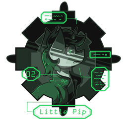 Size: 1024x1024 | Tagged: safe, artist:crownedspade, oc, oc only, oc:littlepip, pony, unicorn, fallout equestria, bust, clothes, design, fanfic, fanfic art, female, horn, mare, portrait, shirt, shirt design, solo, text, traditional art, vault suit, watermark