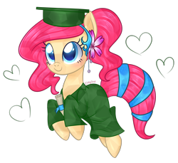 Size: 3713x3401 | Tagged: safe, artist:kaikururu, oc, oc only, oc:bloom flower, crystal pony, pony, clothes, female, graduation, graduation cap, hat, mare, simple background, solo, transparent background