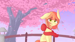 Size: 3840x2160 | Tagged: safe, artist:sexyflexy, derpibooru import, oc, oc only, oc:ribbon, pony, blushing, cherry blossoms, cherry tree, cute, flower, flower blossom, leaves, looking at you, ribbon, side view, solo, tree, wind, windswept mane