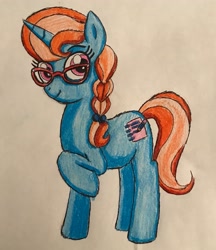 Size: 2167x2504 | Tagged: safe, artist:bozzerkazooers, derpibooru import, bright eyes, pony, unicorn, g1, female, g1 to g4, generation leap, glasses, mare, solo, traditional art