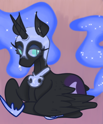 Size: 540x651 | Tagged: safe, artist:incapacitatedvixen, derpibooru import, nightmare moon, alicorn, pony, ethereal mane, female, hoof shoes, mare, ponyloaf, prone, royalty, solo, sparkle, starry mane