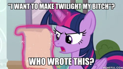 Size: 600x337 | Tagged: safe, derpibooru import, edit, edited screencap, screencap, twilight sparkle, twilight sparkle (alicorn), alicorn, marks for effort, meme, solo, vulgar