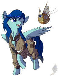 Size: 1550x2000 | Tagged: safe, artist:steelwing-studio, oc, oc only, oc:tinker snowfeather, pegasus, pony, clothes, female, mare, simple background, solo, steampunk, transparent background