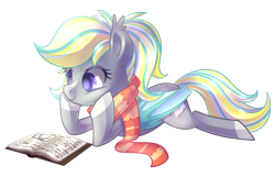 Size: 4200x2700 | Tagged: safe, artist:drawntildawn, oc, oc only, oc:booker, bat pony, pony, absurd resolution, book, clothes, scarf, simple background, solo, transparent background