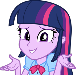 Size: 3024x3000 | Tagged: safe, artist:ambassad0r, twilight sparkle, equestria girls, clothes, female, shrug, simple background, solo, transparent background