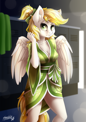 Size: 3500x5000 | Tagged: safe, alternate version, artist:sparklyon3, derpibooru import, oc, oc only, oc:dandelion blossom, anthro, pegasus, clothes, commission, rcf community, solo, vaguely asian robe, ych result