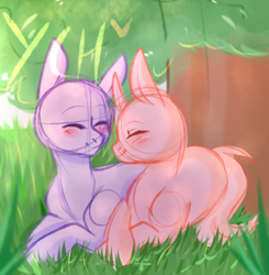 Size: 2436x2484 | Tagged: safe, artist:pesty_skillengton, derpibooru import, oc, commission, female, female on male, forest, grass, love, male, straight, tree, your character here