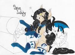 Size: 808x592 | Tagged: safe, artist:frozensoulpony, oc, oc only, oc:harvest moon, oc:siren lullaby, earth pony, pony, clothes, female, mare, socks, traditional art