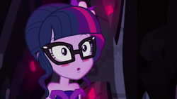 Size: 1280x720 | Tagged: safe, screencap, sci-twi, twilight sparkle, equestria girls, legend of everfree, bare shoulders, blushing, blushlight sparkle, cute, solo, twiabetes