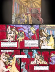 Size: 1950x2550 | Tagged: safe, artist:tillie-tmb, derpibooru import, oc, oc only, oc:tempest younger, earth pony, pegasus, pony, unicorn, comic:the amulet of shades, comic, female, filly, traditional art