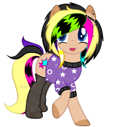 Size: 1024x1145 | Tagged: safe, artist:roserooibos, derpibooru import, oc, oc:shay star, earth pony, pony, clothes, female, mare, shirt, simple background, socks, solo, transparent background