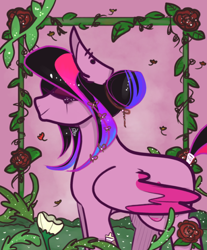 Size: 540x651 | Tagged: safe, artist:incapacitatedvixen, derpibooru import, oc, oc only, oc:sugar tears, pegasus, pony, flower, makeup, mascara, solo, sparkle, thorns