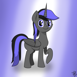 Size: 1512x1516 | Tagged: safe, artist:kimjoman, oc, oc only, alicorn, pony, alicorn oc, blank flank, looking at you, male, photoshop, smiling, solo, wings