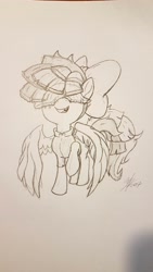Size: 2268x4032 | Tagged: safe, artist:artponymdp, songbird serenade, pony, my little pony: the movie, absurd resolution, hair over eyes, high res, monochrome, open mouth, sia (singer), solo, traditional art