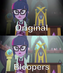 Size: 1617x1872 | Tagged: safe, derpibooru import, edit, edited screencap, editor:sonic ranger, screencap, sci-twi, twilight sparkle, equestria girls, friendship games, blooper, comparison, friendship games bloopers