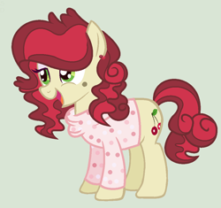 Size: 948x892 | Tagged: safe, artist:starfalldawn, derpibooru import, cherry jubilee, pony, alternate universe, clothes, shirt, simple background, solo