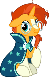 Size: 5350x8360 | Tagged: safe, artist:jhayarr23, derpibooru import, sunburst, pony, unicorn, the parent map, absurd resolution, cape, clothes, cute, glasses, happy, male, raised hoof, simple background, smiling, solo, stallion, sunbetes, transparent background, vector