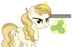 Size: 711x467 | Tagged: artist needed, safe, sweet biscuit, pony, unicorn, 4chan, dialogue, drawthread, fidget spinner, frown, lidded eyes, magic, simple background, solo, telekinesis, transparent background, unamused