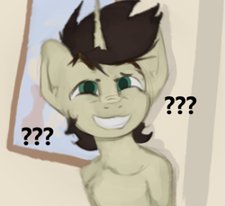 Size: 725x664 | Tagged: safe, artist:marsminer, derpibooru import, oc, oc only, oc:keith, anthro, unicorn, bust, meme, question mark, solo