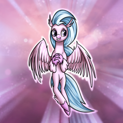 Size: 2500x2500 | Tagged: safe, artist:6editor9, artist:conniethecasanova, derpibooru import, edit, silverstream, classical hippogriff, hippogriff, school daze, season 8, claws, female, flying, happy, smiling, solo, spread wings, wings