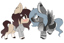 Size: 4500x3000 | Tagged: safe, artist:crazllana, oc, oc only, oc:hiyori, oc:maude, earth pony, pegasus, pony, absurd resolution, chibi, clothes, female, high res, mare, simple background, transparent background