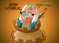 Size: 1000x730 | Tagged: safe, artist:snakeythingy, idw, somnambula, pony, snake, legends of magic, spoiler:comic, spoiler:comiclom5, blushing, choking, coils, dialogue, drool, kaa eyes, mind control, swirly eyes