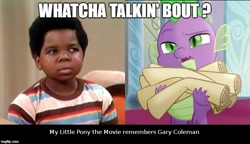 Size: 720x415 | Tagged: safe, derpibooru import, edit, edited screencap, screencap, spike, dragon, my little pony: the movie, comparison, diff'rent strokes, gary coleman