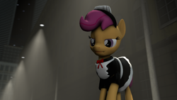 Size: 1920x1080 | Tagged: safe, artist:oc1024, derpibooru import, scootaloo, pony, 3d, bedroom eyes, city, clothes, commission, female, maid, night, solo, source filmmaker, street lamp, street lights