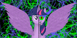 Size: 4000x2000 | Tagged: safe, artist:delphina34, derpibooru import, twilight sparkle, twilight sparkle (alicorn), alicorn, corrupted, duality, evil twilight, solo