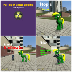 Size: 1200x1200 | Tagged: safe, derpibooru import, oc, oc:sky arrow, fallout equestria, 3d, comic, gmod, text